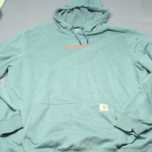 Carhartt Men's Teal Hoodie with Orange Logo